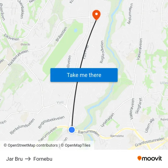 Jar Bru to Fornebu map