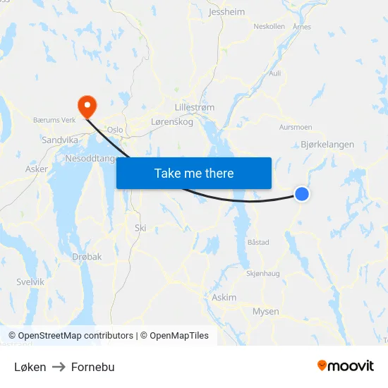 Løken to Fornebu map
