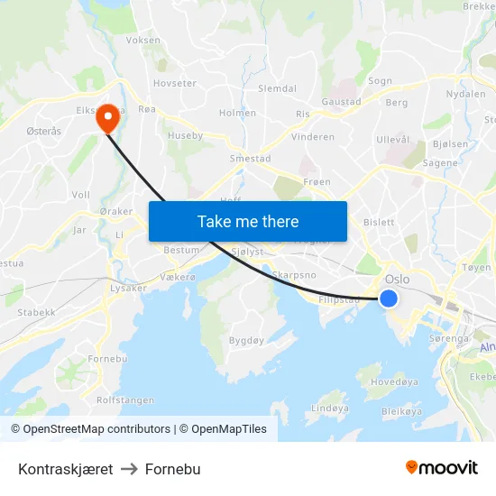 Kontraskjæret to Fornebu map
