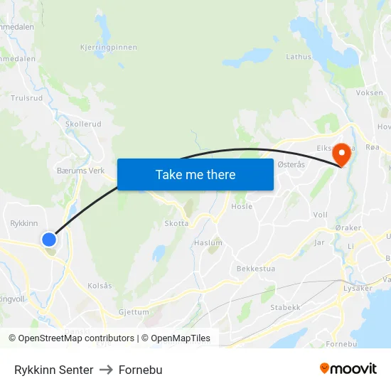 Rykkinn Senter to Fornebu map