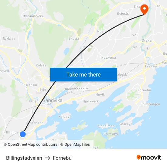 Billingstadveien to Fornebu map
