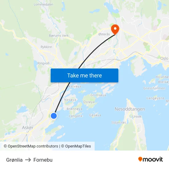 Grønlia to Fornebu map