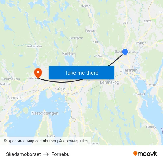 Skedsmokorset to Fornebu map