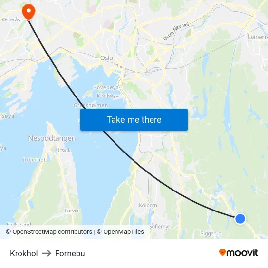 Krokhol to Fornebu map
