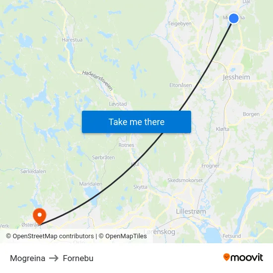 Mogreina to Fornebu map