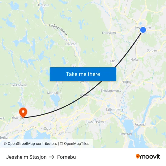 Jessheim Stasjon to Fornebu map