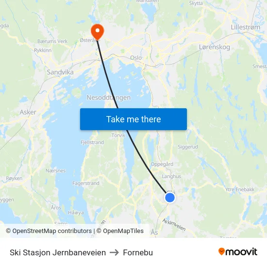 Ski Stasjon Jernbaneveien to Fornebu map