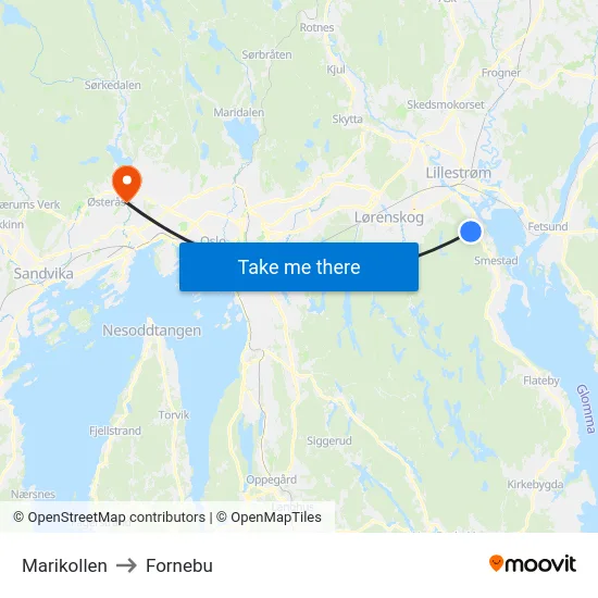 Marikollen to Fornebu map