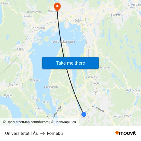 Universitetet I Ås to Fornebu map