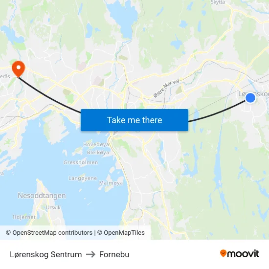 Lørenskog Sentrum to Fornebu map