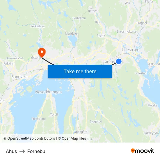 Ahus to Fornebu map