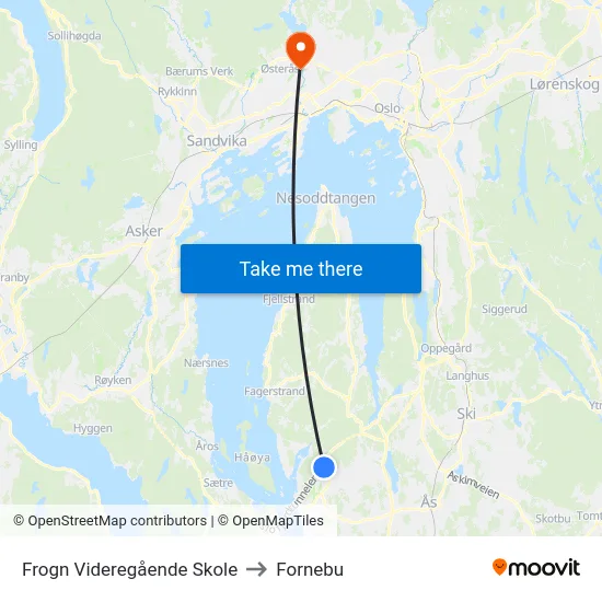 Frogn Videregående Skole to Fornebu map