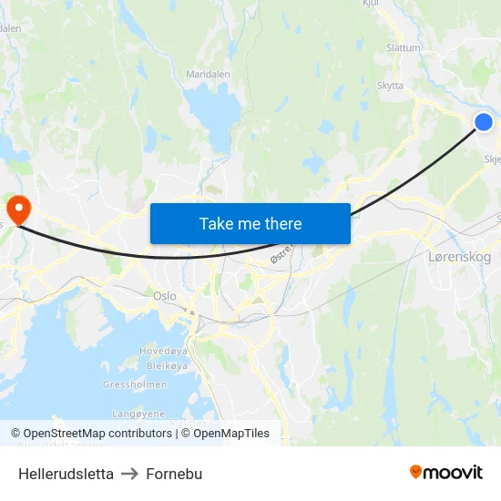 Hellerudsletta to Fornebu map