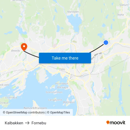 Kalbakken to Fornebu map