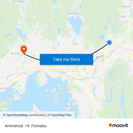 Ammerud to Fornebu map