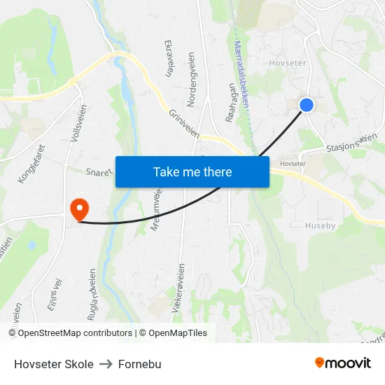 Hovseter Skole to Fornebu map