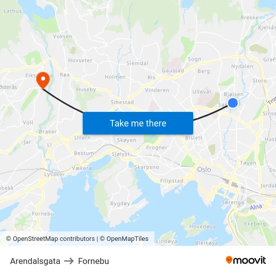 Arendalsgata to Fornebu map