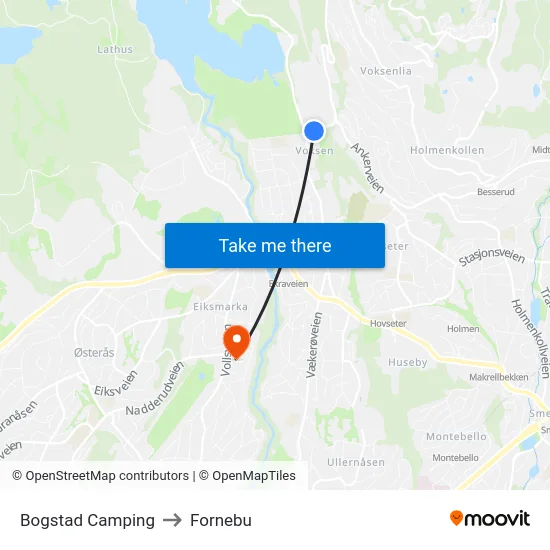 Bogstad Camping to Fornebu map