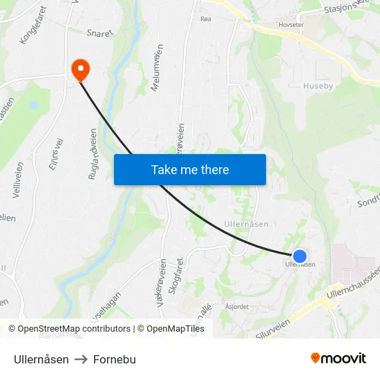 Ullernåsen to Fornebu map
