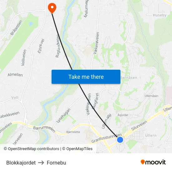 Blokkajordet to Fornebu map