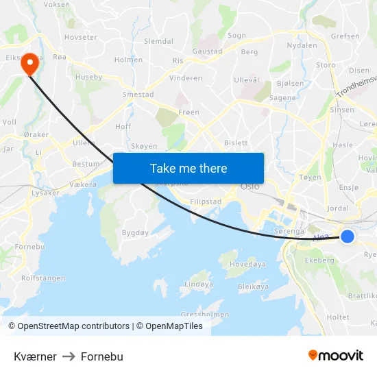 Kværner to Fornebu map