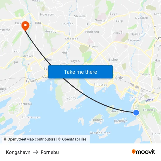 Kongshavn to Fornebu map