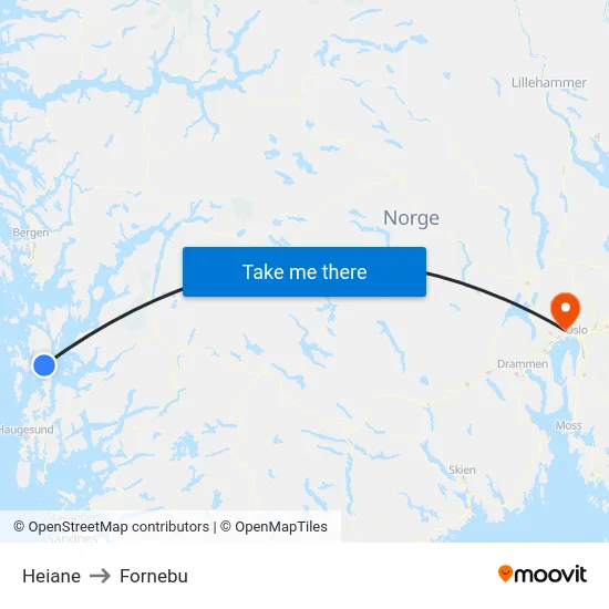 Heiane to Fornebu map