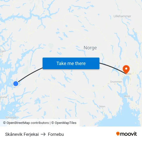 Skånevik Ferjekai to Fornebu map