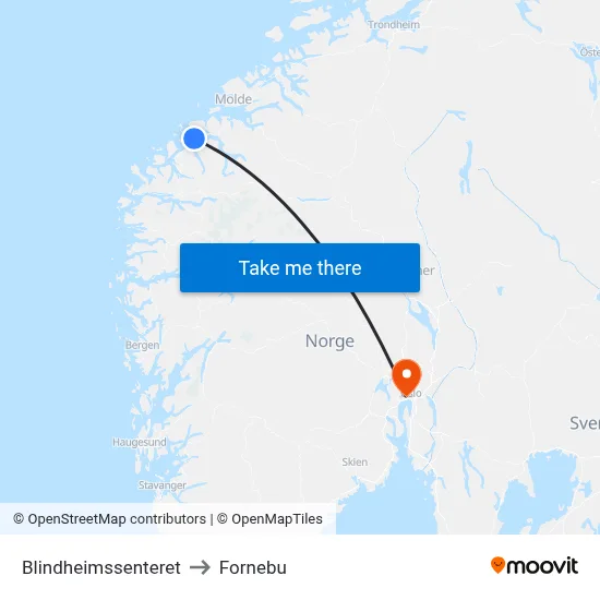 Blindheimssenteret to Fornebu map