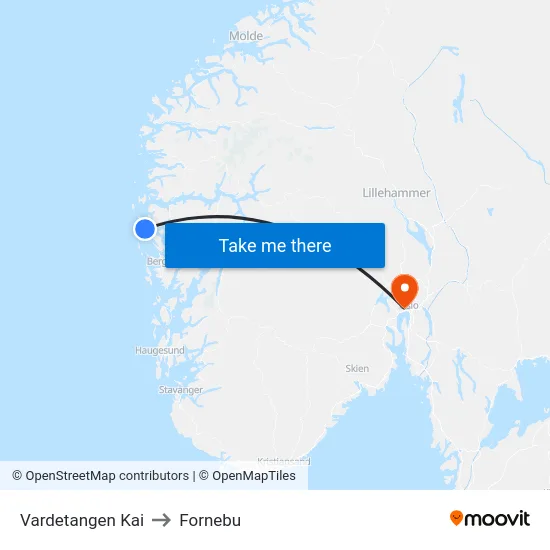 Vardetangen Kai to Fornebu map