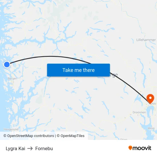 Lygra Kai to Fornebu map