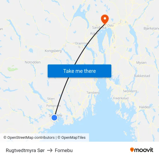 Rugtvedtmyra Sør to Fornebu map