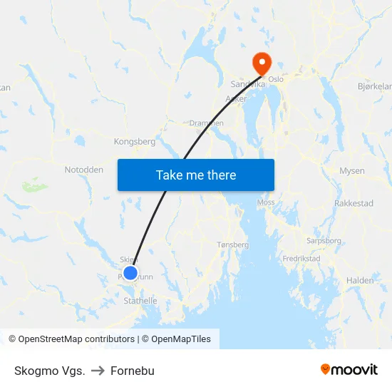 Skogmo Vgs. to Fornebu map