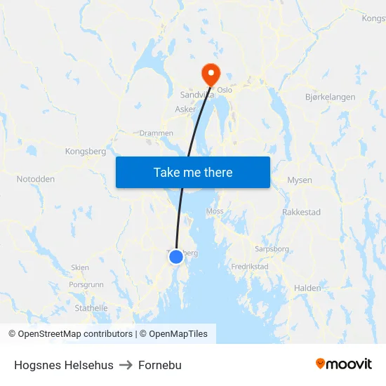 Hogsnes Helsehus to Fornebu map