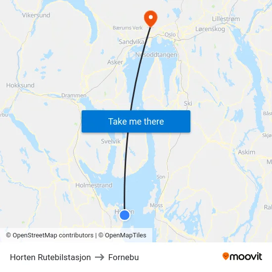 Horten Rutebilstasjon to Fornebu map