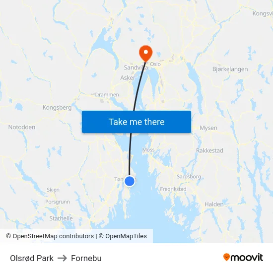Olsrød Park to Fornebu map