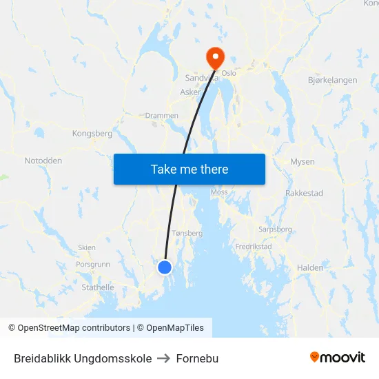 Breidablikk Ungdomsskole to Fornebu map