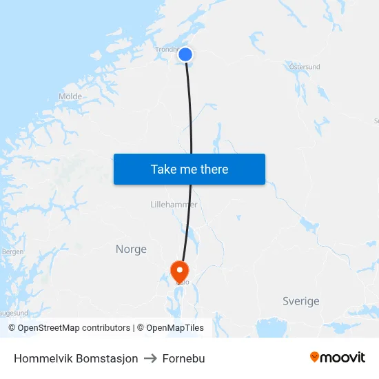 Hommelvik Bomstasjon to Fornebu map