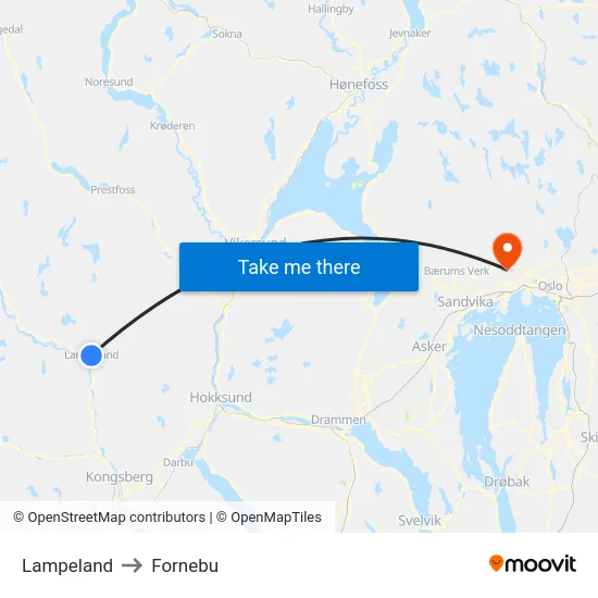 Lampeland to Fornebu map
