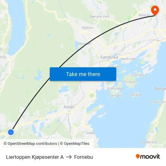 Liertoppen Kjøpesenter A to Fornebu map