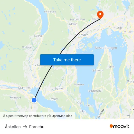 Åskollen to Fornebu map