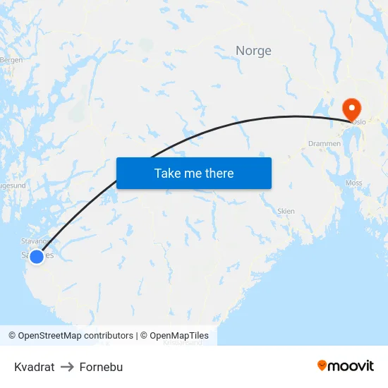 Kvadrat to Fornebu map