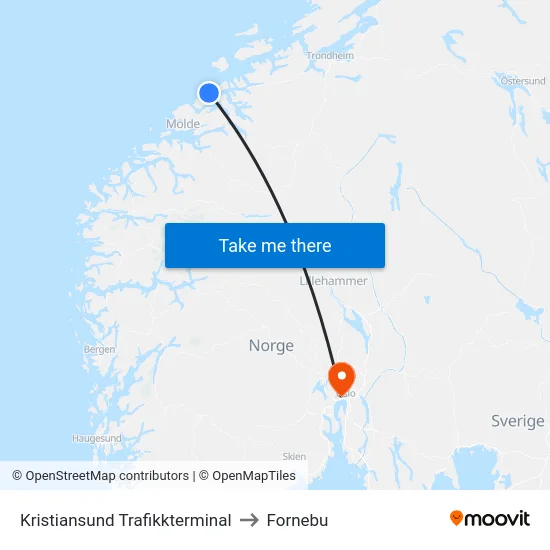Kristiansund Trafikkterminal to Fornebu map
