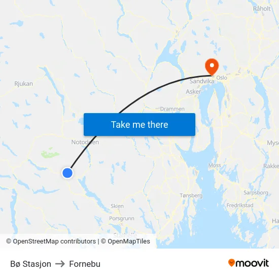 Bø Stasjon to Fornebu map