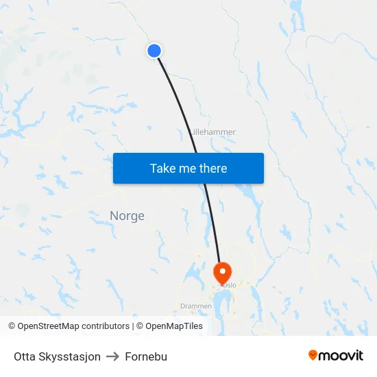 Otta Skysstasjon to Fornebu map