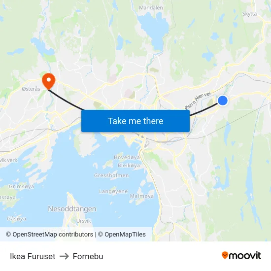 Ikea Furuset to Fornebu map