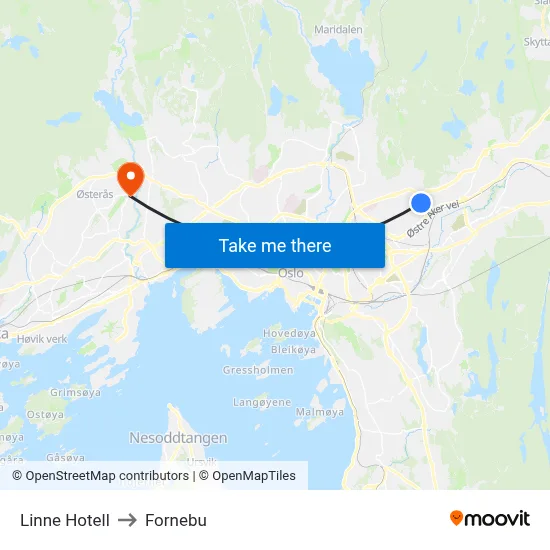 Linne Hotell to Fornebu map