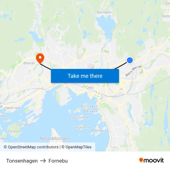 Tonsenhagen to Fornebu map