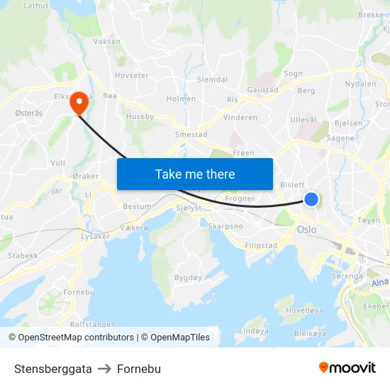 Stensberggata to Fornebu map