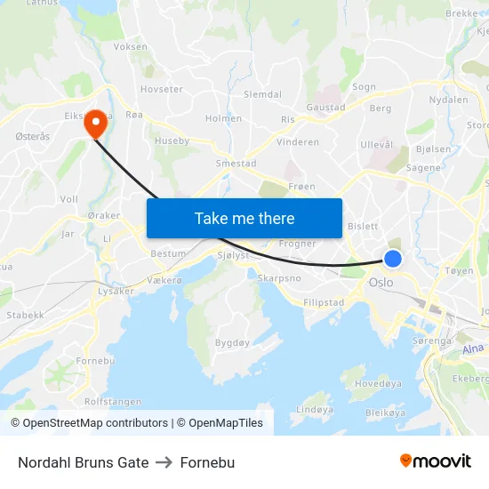 Nordahl Bruns Gate to Fornebu map